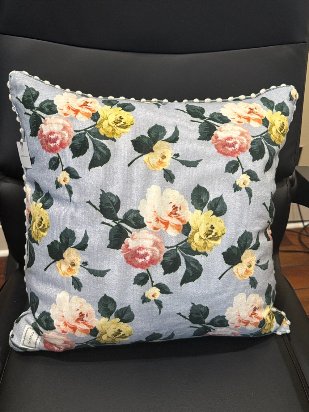 Anthropologie Blue Floral Rose Accent Pillow